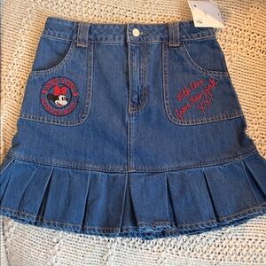 Disney Minnie Mouse Denim Pleaded Skirt with Red Embroidery